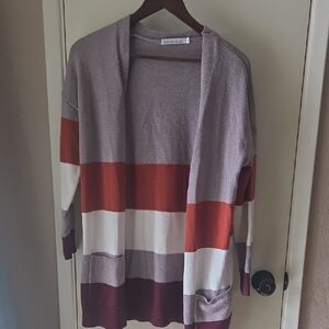 Women's Striped Cardigan - Brown/purple, Rust, Cream, Burgundy